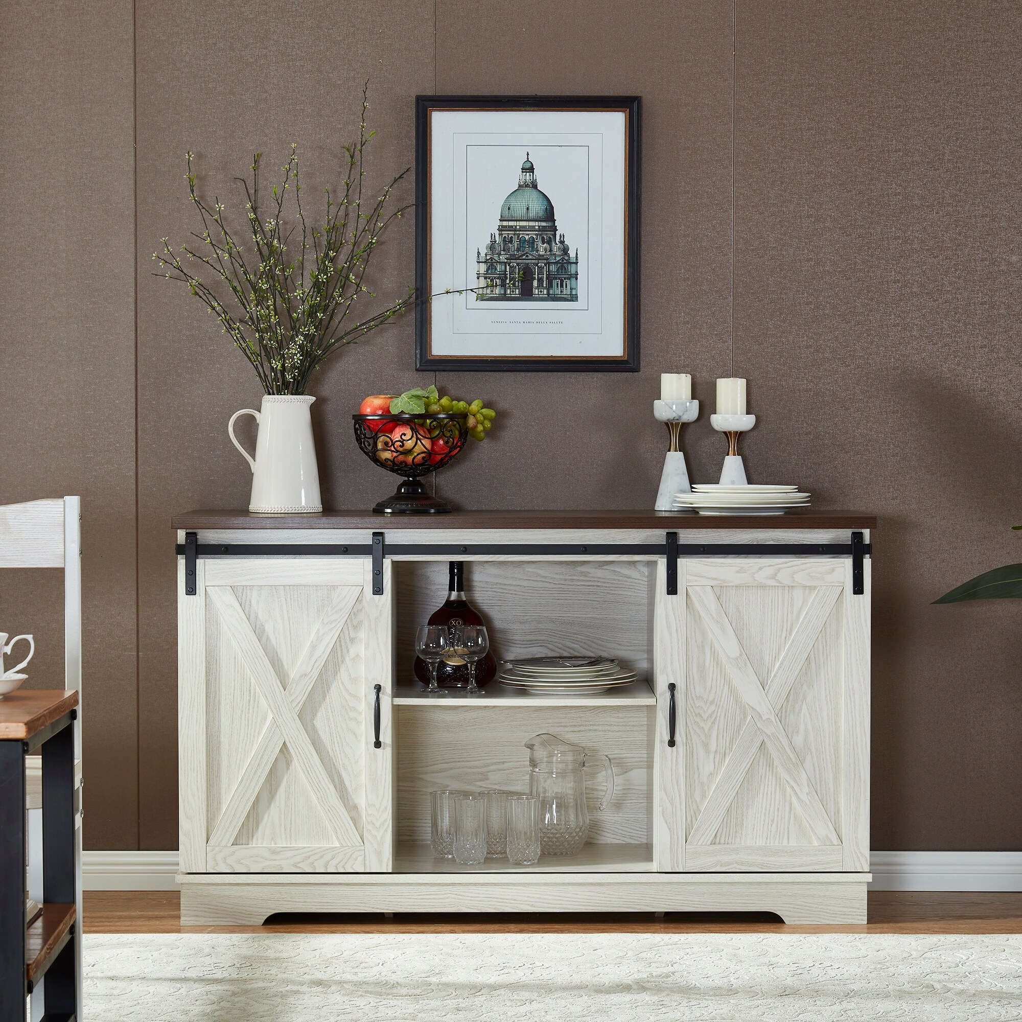 Whitewash farmhouse outlet tv stand